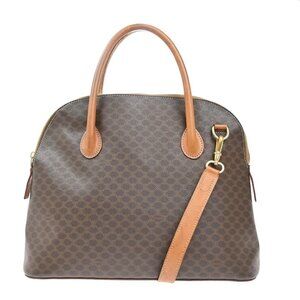 CELINE Logo Macadam 2Way Shoulder Hand Bag PVC Leather Brown GHW Italy 31KP442